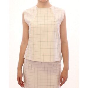Andrea Incontri Beige Grid Sleeveless Suit GSS10710 Women White Tops & T-Shirts